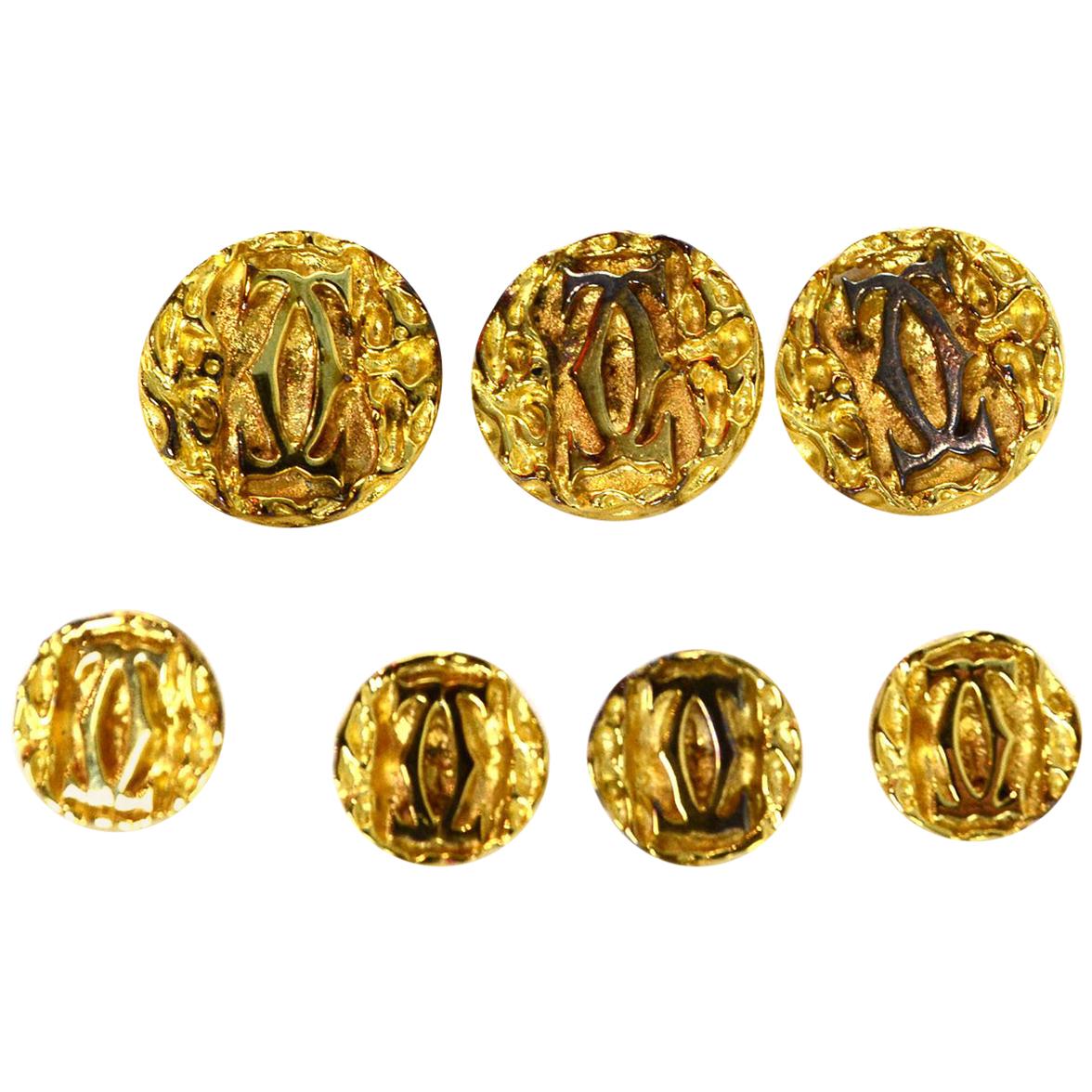 Cartier Set of 7 Vermeil Goldtone Logo Shank Buttons in Box