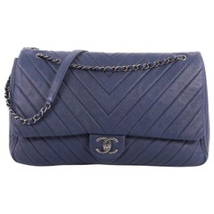 CHANEL Airlines CC XXL Flap Quilted Velvet Shoulder Bag Blue