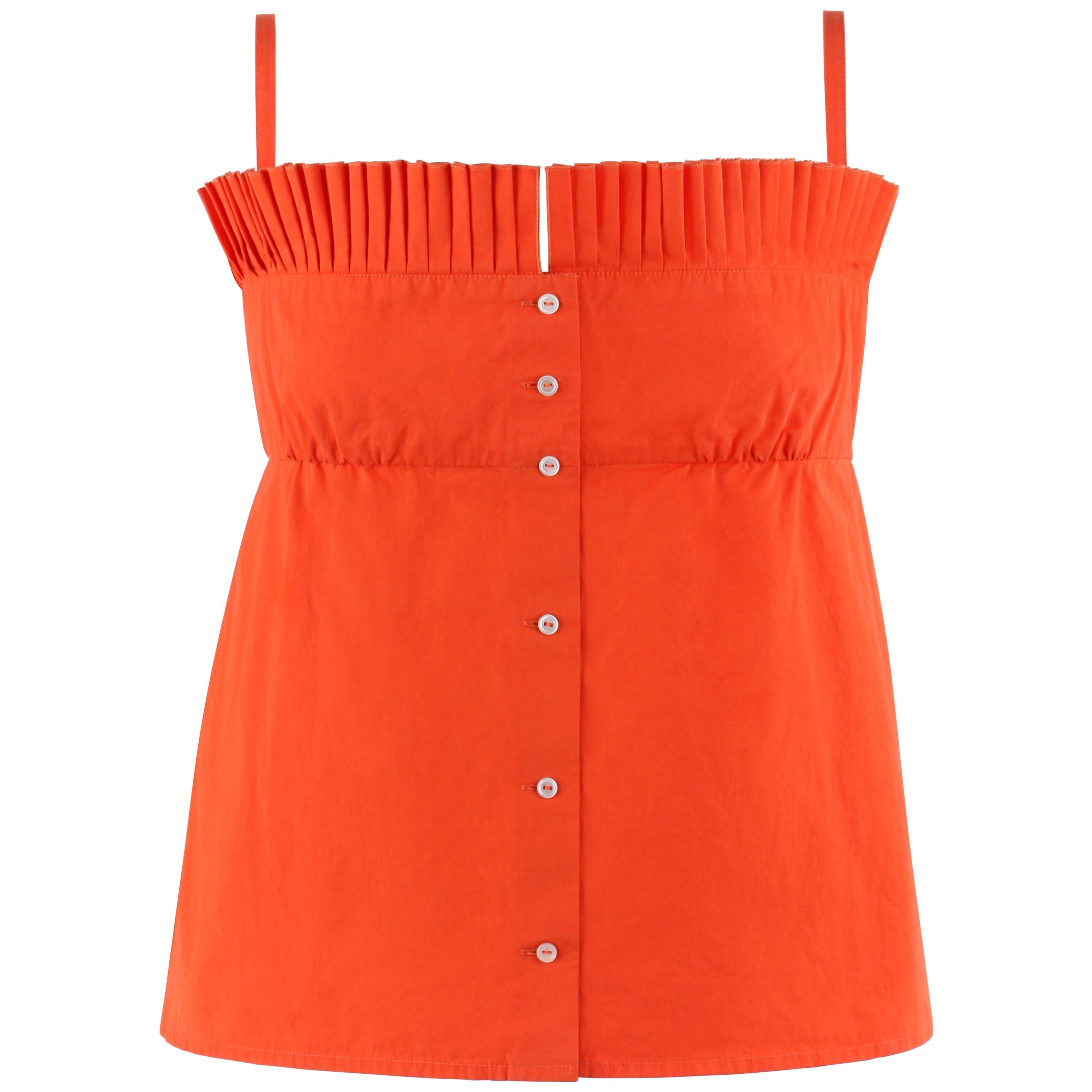 LOUIS VUITTON S/S 2003 Orange Knife Pleated Button Down Tank Top For Sale