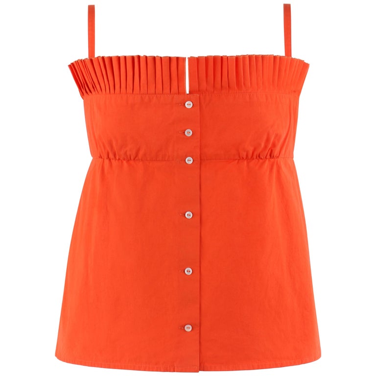 LOUIS VUITTON S/S 2003 Orange Knife Pleated Button Down Tank Top For ...
