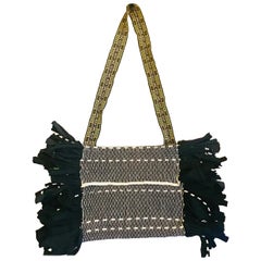 Black & Ivory Fringed Crossbody Bag