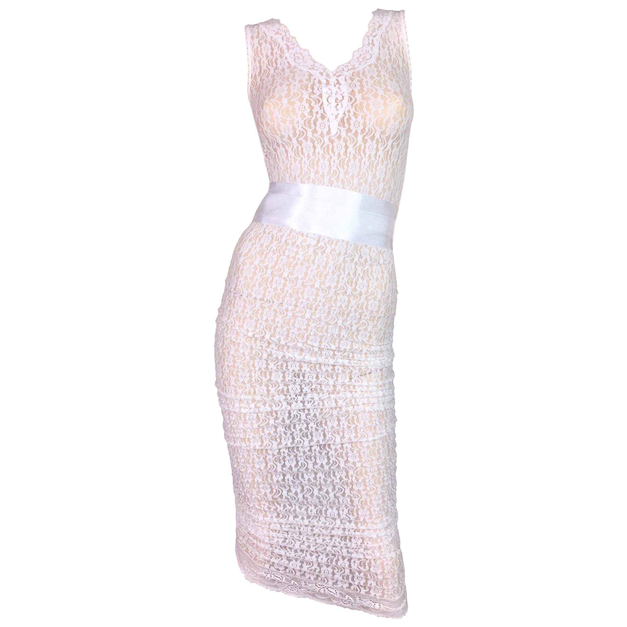 S/S 2006 NWT D&G by Dolce & Gabbana Runway Sheer White Lace Wiggle Dress