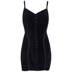 Vintage S/S 1992 Dolce & Gabbana Navy Blue Velvet & Black Mesh Corset Mini Dress