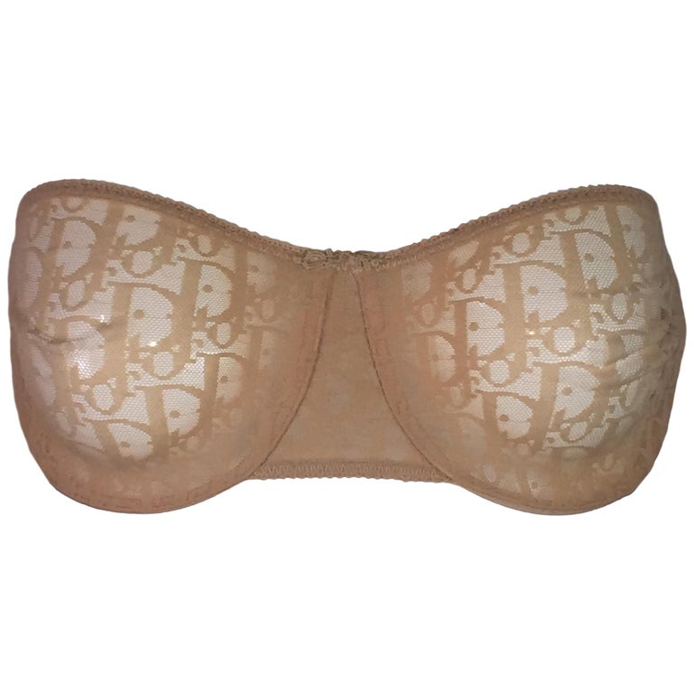 1990's Christian Dior Sheer Nude Mesh Monogram Strapless Underwire Bra C  Cup at 1stDibs | sheer nude bra, dior monogram bra, c cup nude