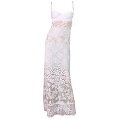 D&G by Dolce & Gabbana Sheer Ivory Knit Bra Lace Gown Dress, S / S 2006