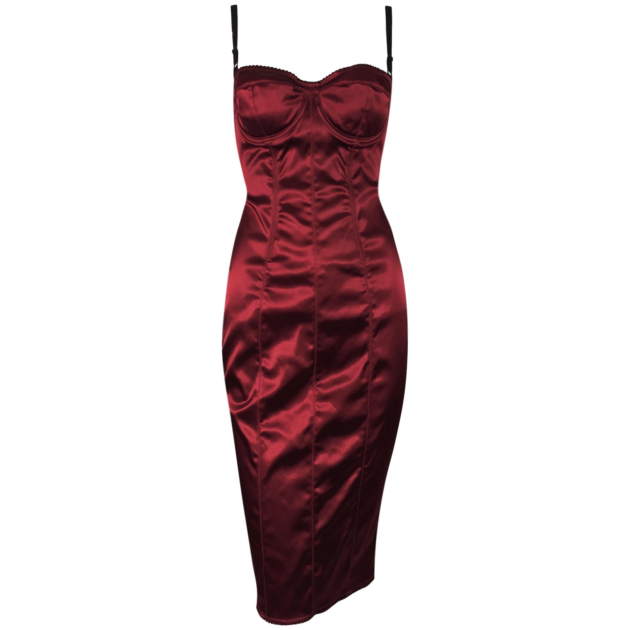 1996 Dolce & Gabbana Metallic Red Corset Wiggle Pin-Up Dress