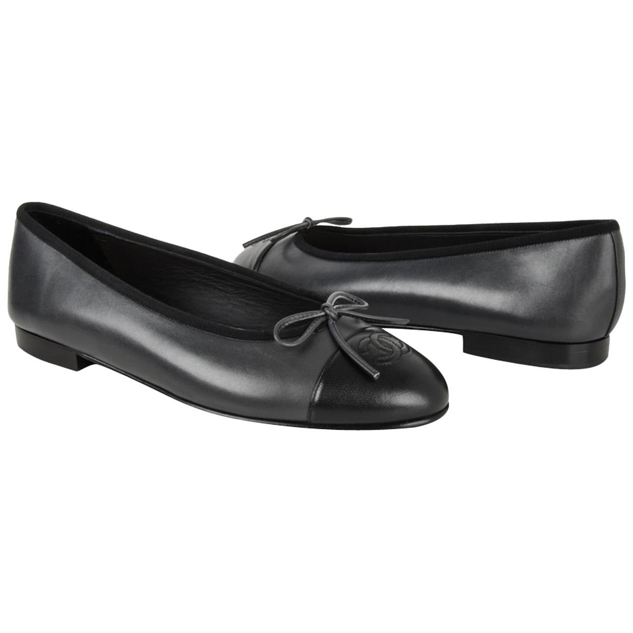 Chanel Shoe Ballerina Ballet Flat Gunmetal Grey / Black 39 / 9 New