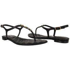 Chanel Shoe Paris Dallas CC Star Black T-Strap Thong Sandals 38C / 8 New