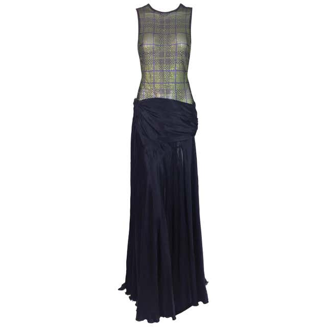 S/S 2002 Gianni Versace Sheer Star Print Silk Mesh Beaded Gown Dress ...