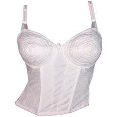 Retro 1990's Unworn Jean Paul Gaultier Sheer White Mesh Lace Cone Bra Crop Top Bustier