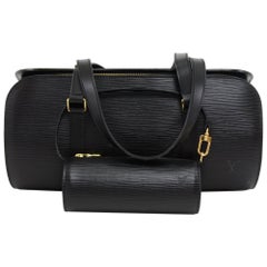 Retro Louis Vuitton Soufflot Black Epi Leather Hand Bag + Pouch