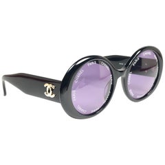 Chanel Vintage Camera Lens Black Sunglasses Made In Italy, Spring / Summer 1993
