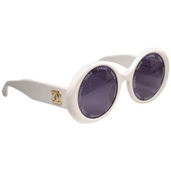 New Retro Chanel Camera Lens Spring/Summer 1993 White Sunglasses Made In Italy