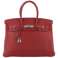 Hermes Birkin Handbag Rouge Garance Togo with Palladium Hardware 35 