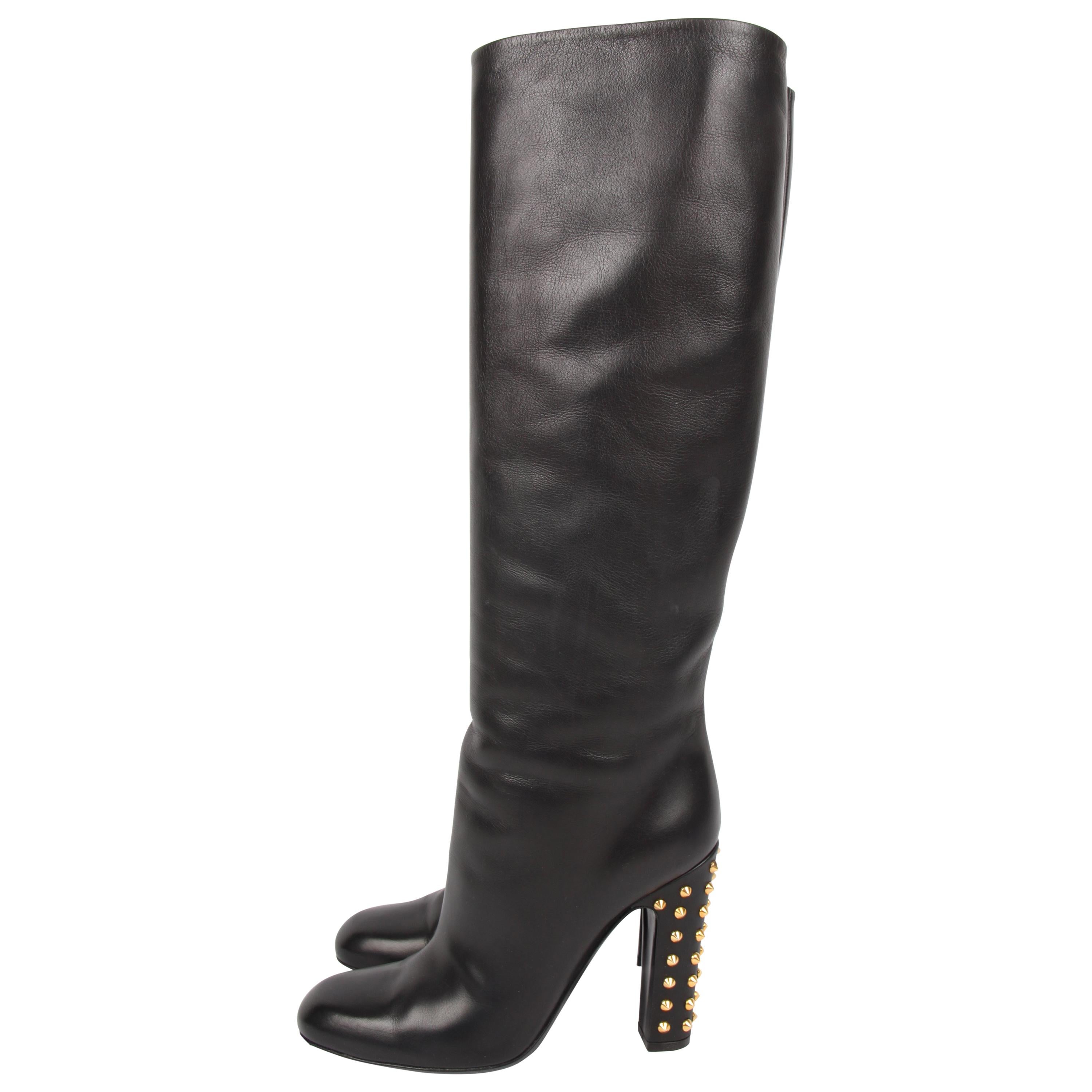 Gucci Jacquelyne Studded Heel Tall Boots - black