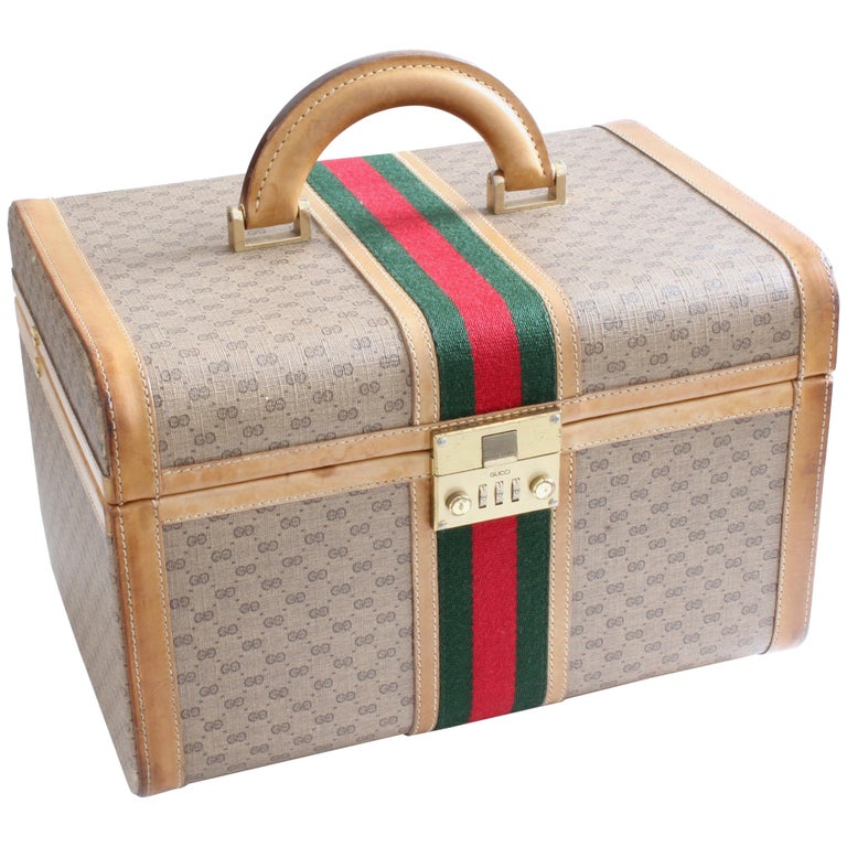 Gucci Train Case with Mirror and Lock GG Logo Canvas bing and Leather Travel Bag at 1stDibs