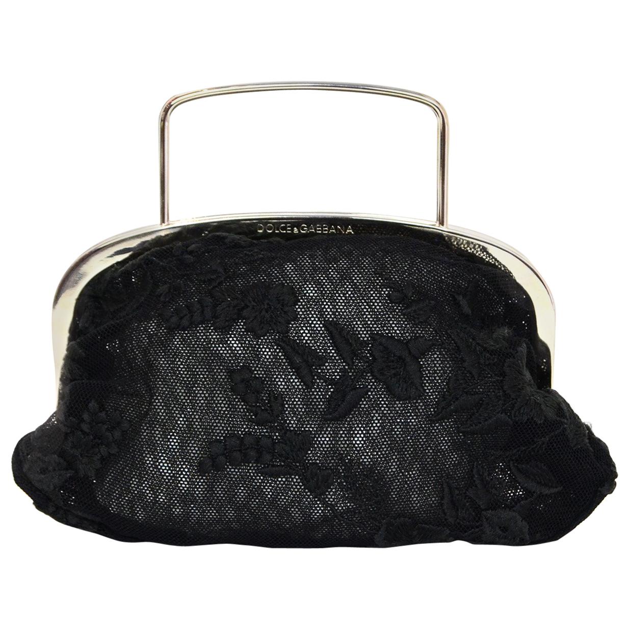 Dolce & Gabbana Black Sheer Floral Lace Top Handle Mini Bag with Dust Bag