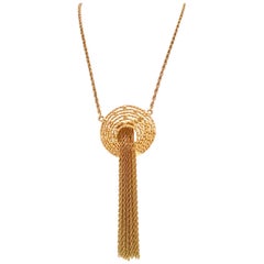70'S Gold Fringe Tassel Medallion Opera Length Necklace By, Napier