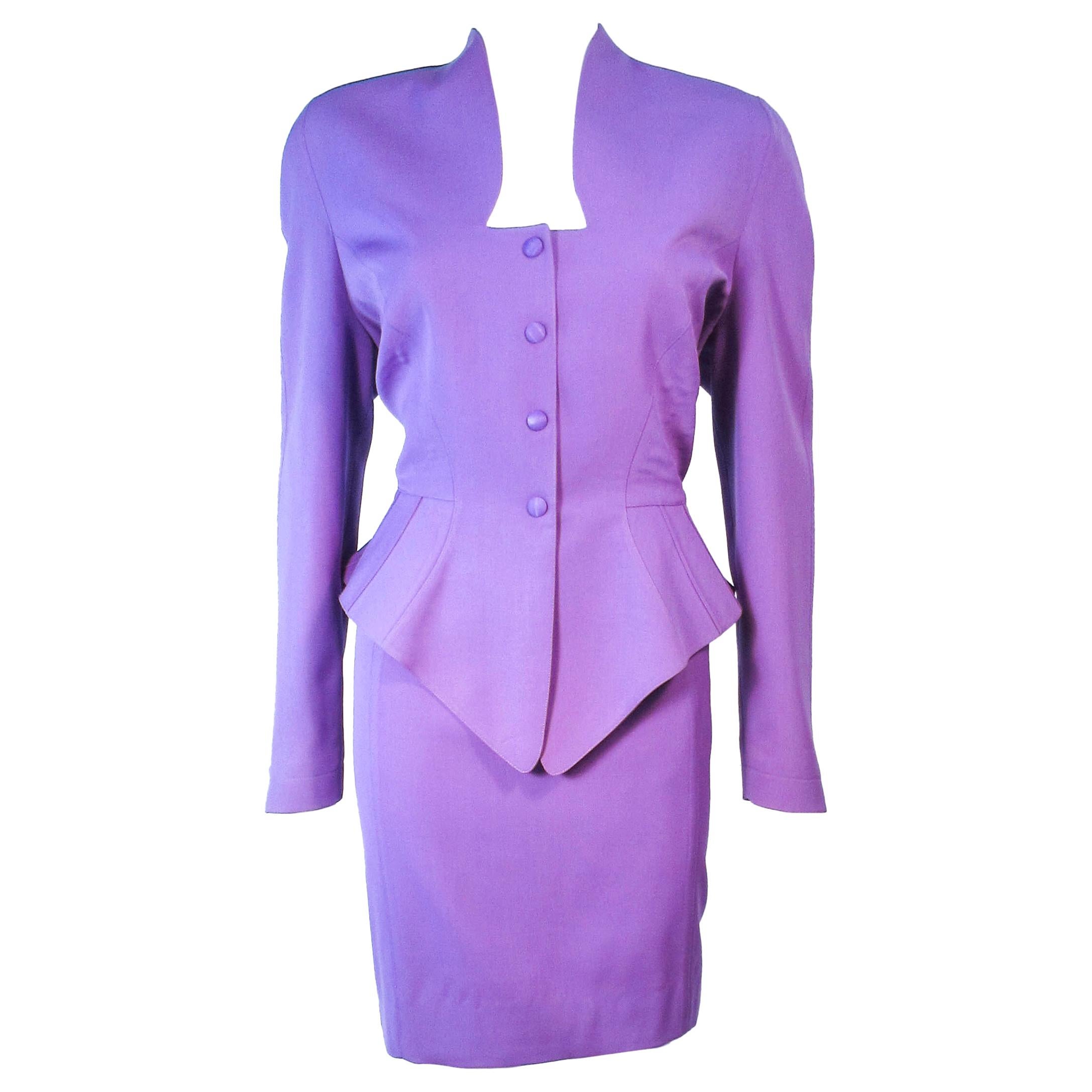 THEIRRY MUGLER Purple Peplum Skirt Suit Size 44 42 