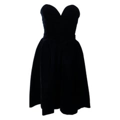 YVES SAINT LAURENT Black Velvet Cocktail Dress with Full Skirt Size 38