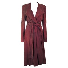 YVES SAINT LAURENT Brown Suede Drape Coat with Belt Size 44
