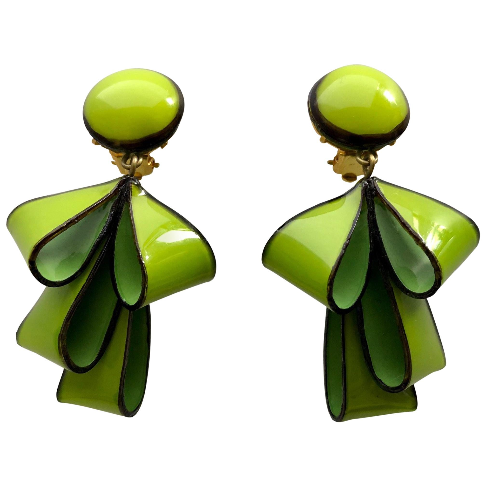 Chartreuse Ribbon Earrings by Cilea Paris