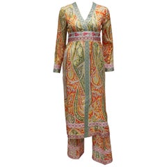 Vintage Eloise Curtis Exotic Mod Paisley Tunic Dress and Pant Suit, 1960s 