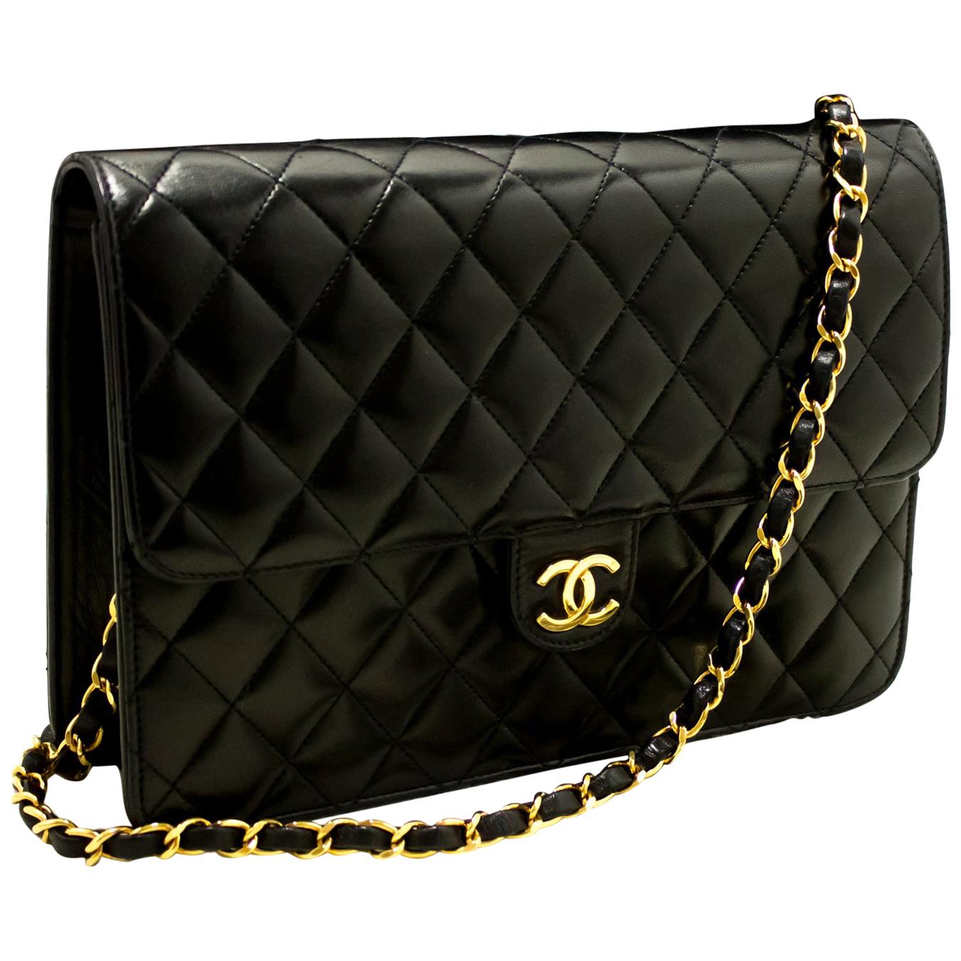 Chanel Chain Black Quilted Flap Lambskin Shoulder Bag Clutch 