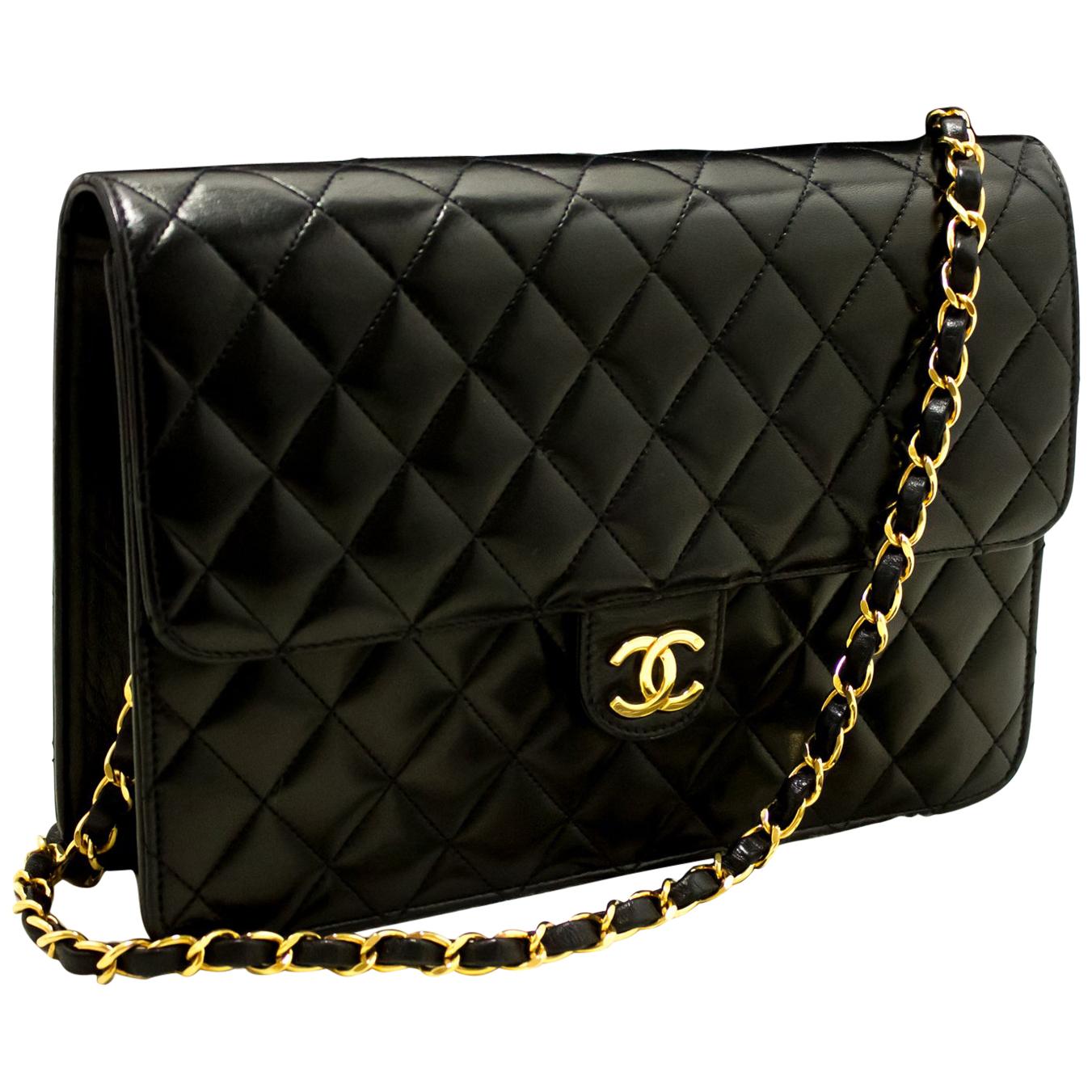 Chanel Chain Black Quilted Flap Lambskin Shoulder Bag Clutch