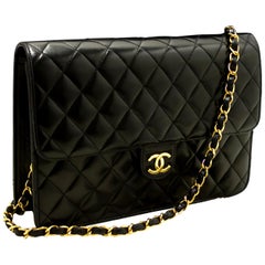 Chanel Chain Black Quilted Flap Lambskin Shoulder Bag Clutch 