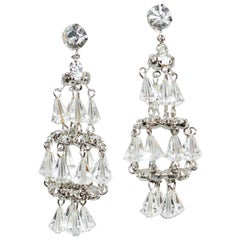 Retro 1960s Hattie Carnegie Rhinestone and Crystal Chandelier Earrings