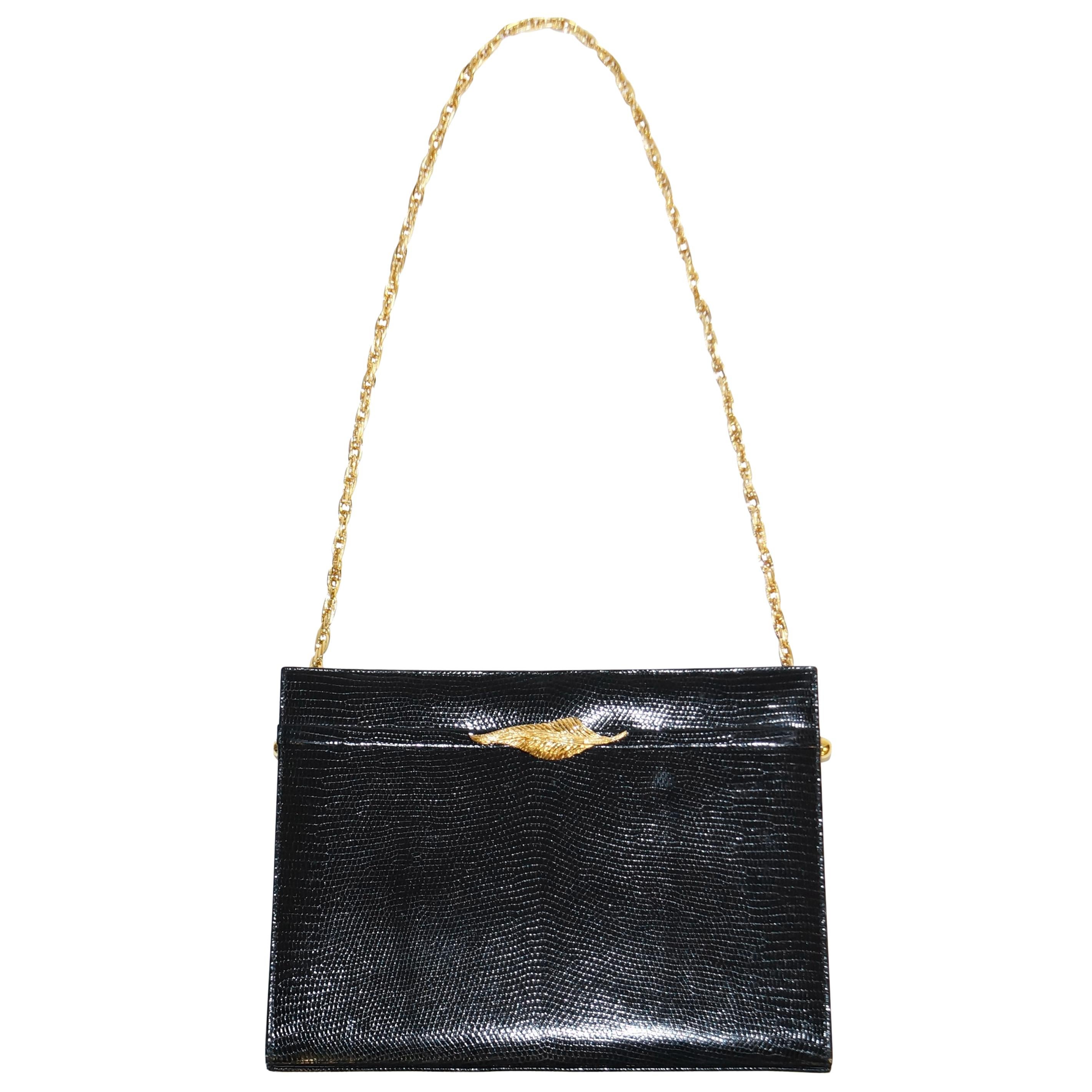Martin Van Schaak Black Lizard Handbag, 1960s 
