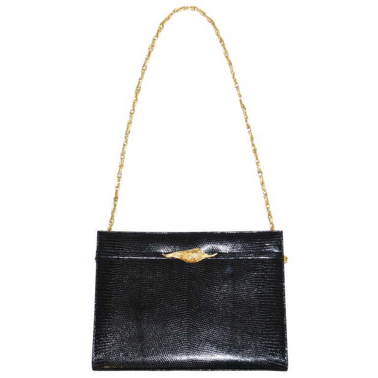 Vintage Martin van Schaak Black Leather Handbag with Eagle Brooch For ...