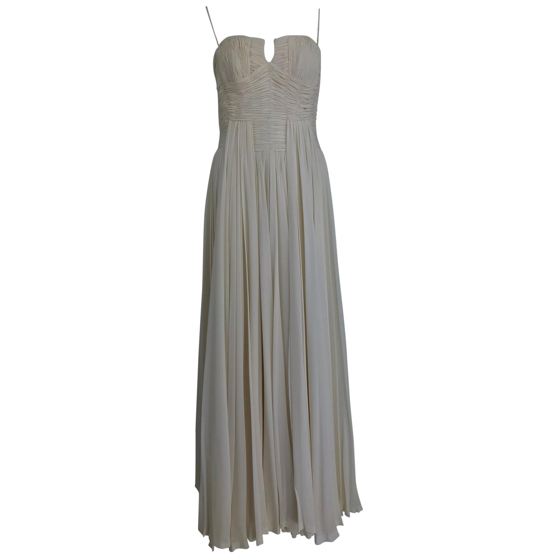 Fernanda Gattinoni Couture Ivory pleated silk chiffon evening gown ...