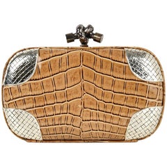 Bottega Veneta Bag Knot Crocodile Clutch Woven Silver Details