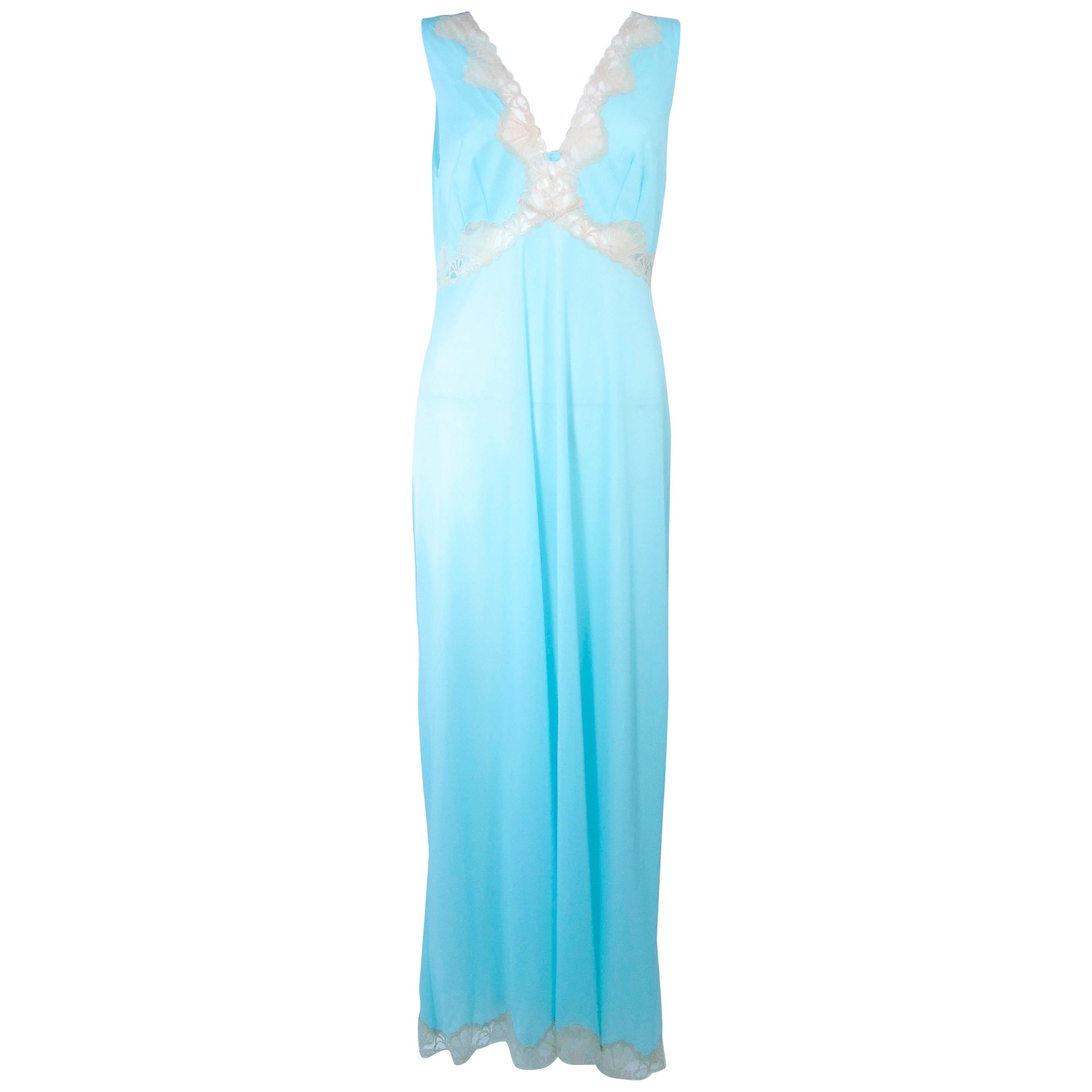 EMILIO PUCCI 'Formfit Rogers' Light Blue Nude Lace Trim Slip Dress NWT Size M