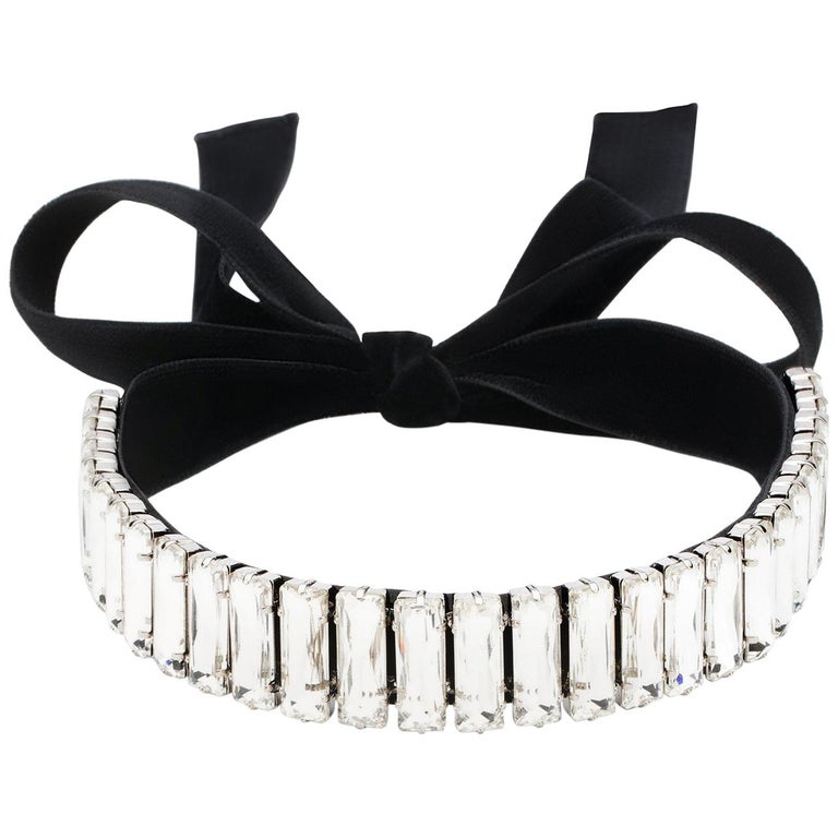 Giuseppe Zanotti Black Velvet Crystal Evening Choker Tie Necklace For ...