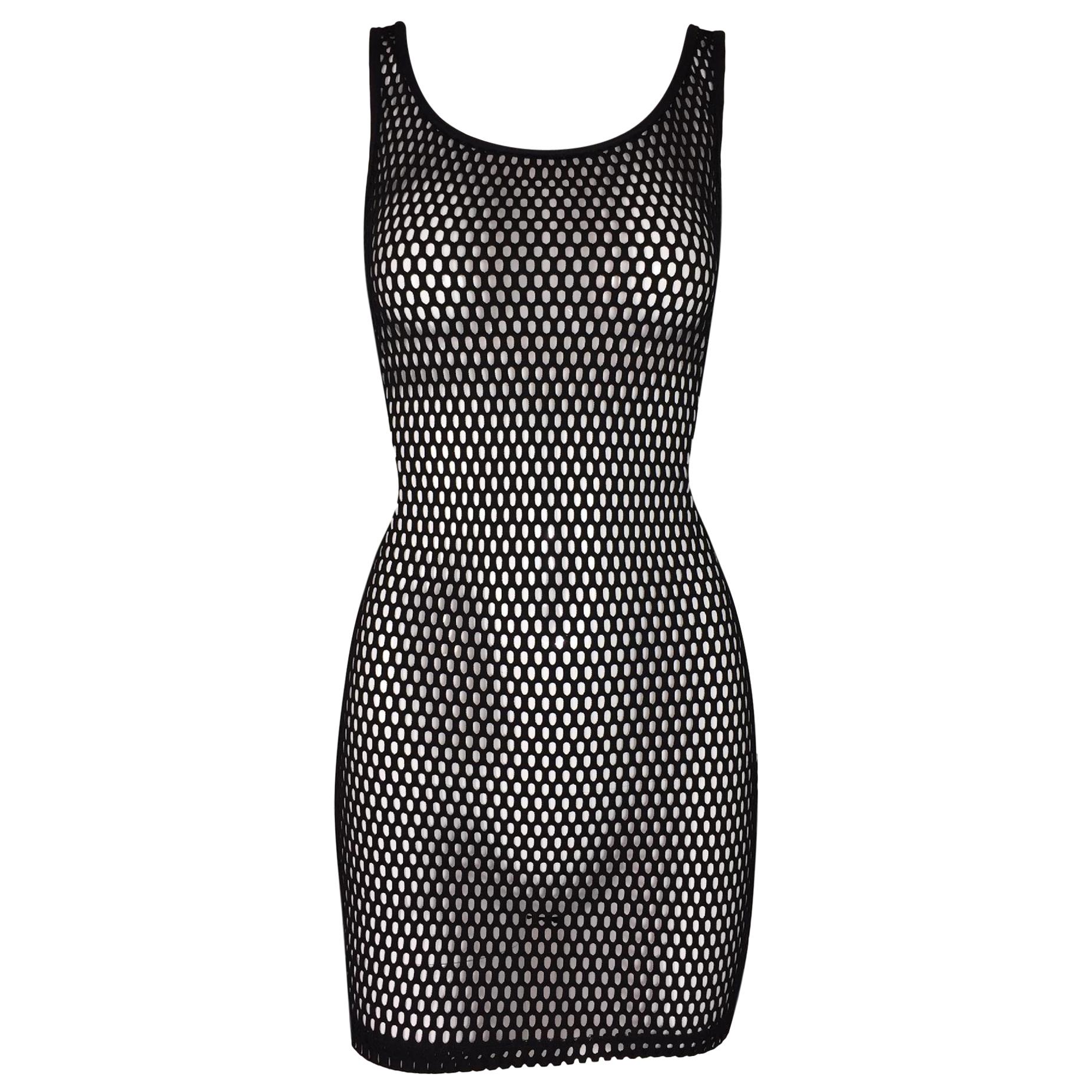 Dolce & Gabbana D&G Black Fishnet Mesh Wiggle Mini Dress, 1990s