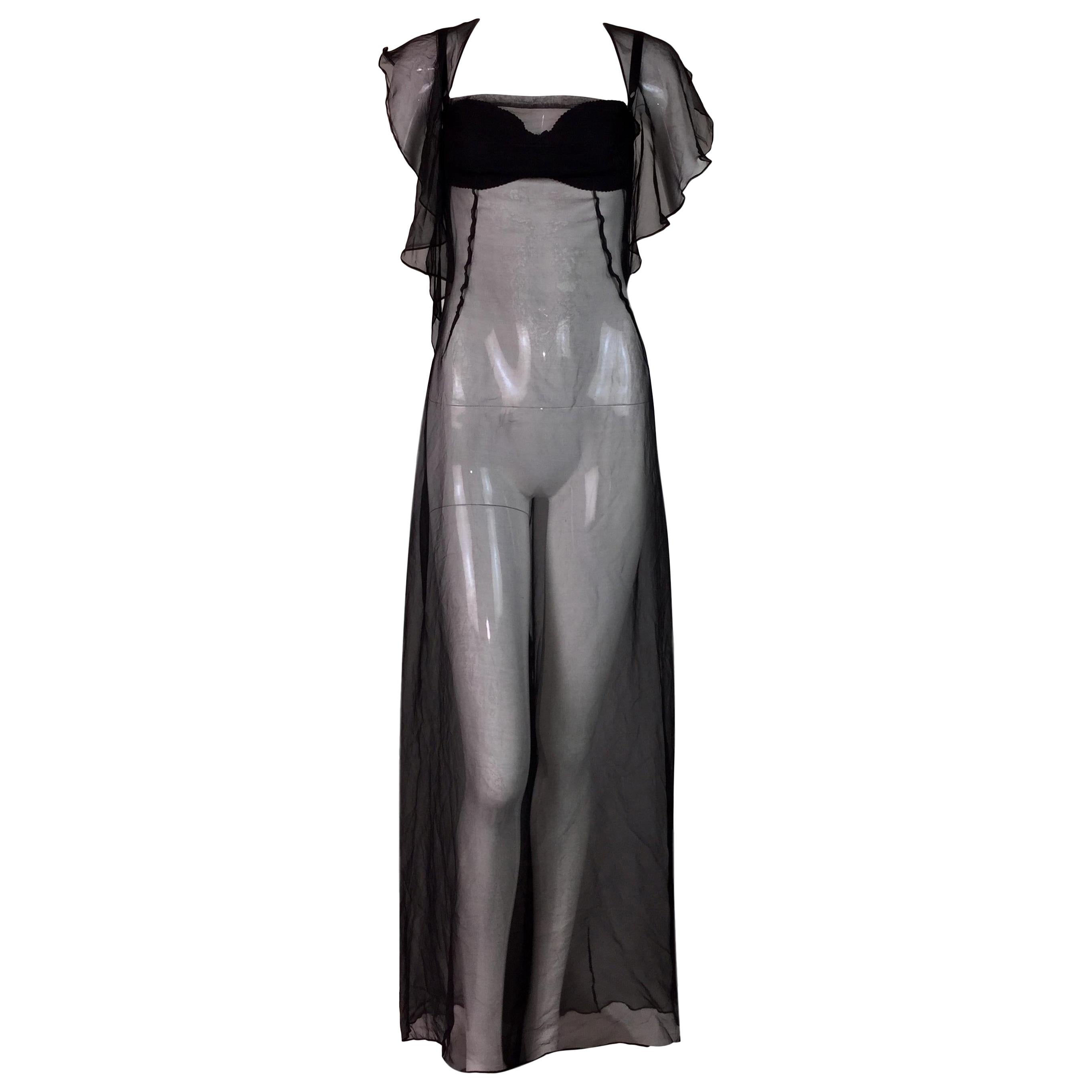 Dolce & Gabbana Runway Sheer Black Silk Bra Gown Dress, F / W 1999 