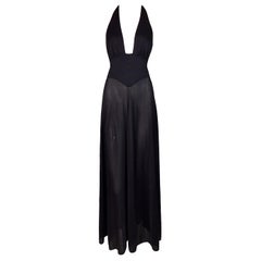 Christian Dior Vintage Sheer Black Plunging Marilyn Backless Slip Dress, 1970s 
