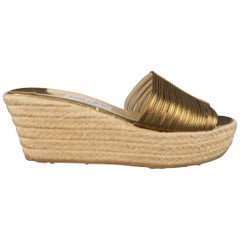 JIMMY CHOO Size 10 Gold Leather Espadrille Platform Wedge Sandals