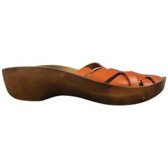 ROBERT CLERGERIE Size 10 Tan Leather Platform Clog Sandals