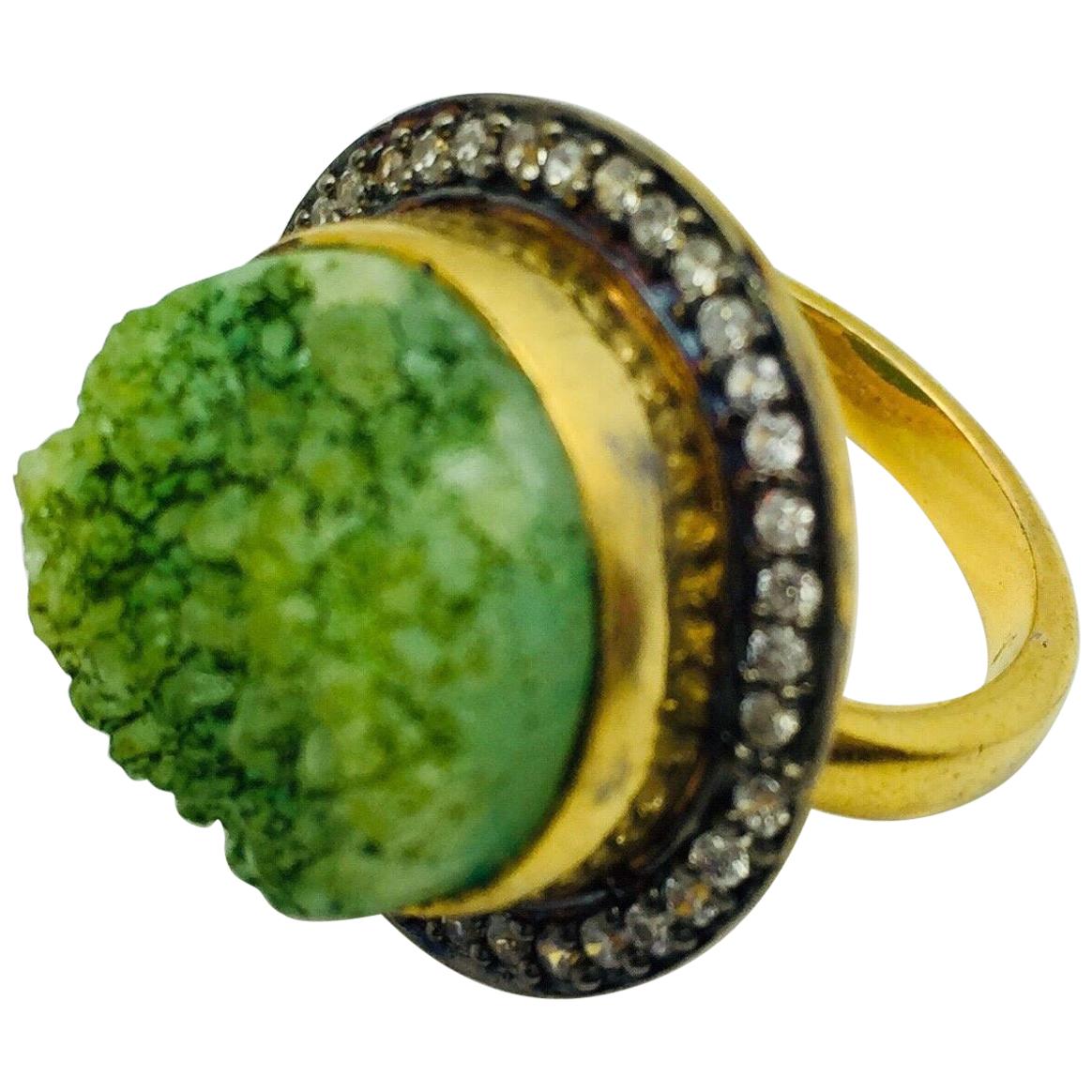 Meghna Jewels Handcrafted Round Druzy Ring  For Sale
