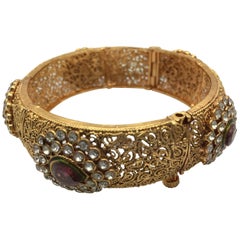 Faux Tourmaline Antique Style Filigree Bangle Bracelet 