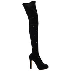 CHARLOTTE OLYMPIA Boots - Size US 7 - Black Velvet Over The Knee Heels