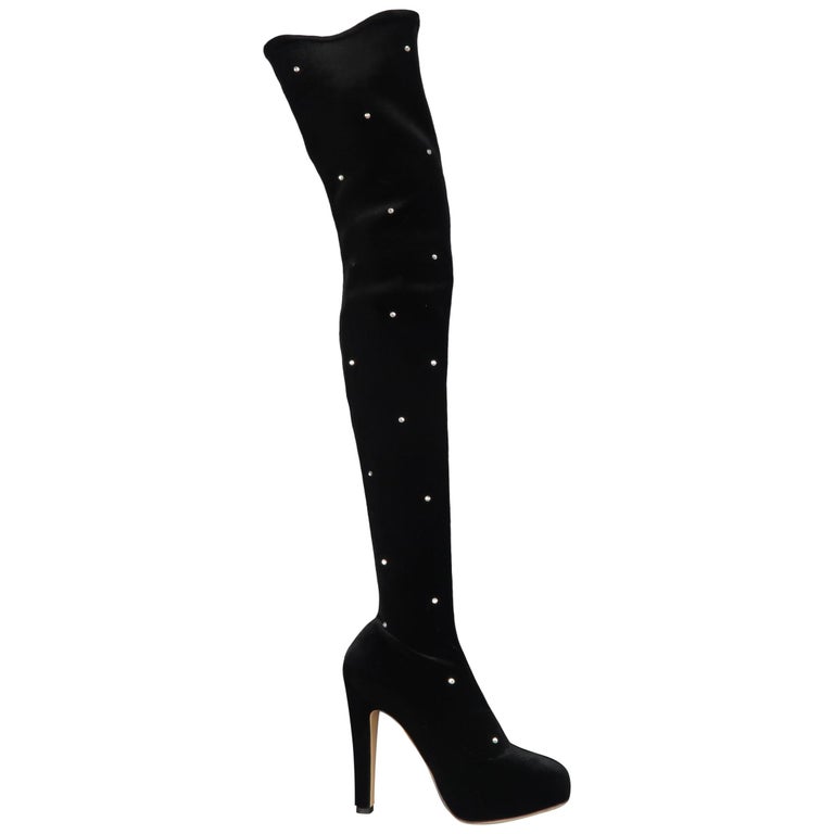 CHARLOTTE OLYMPIA Boots - Size US 7 - Black Velvet Over The Knee Heels ...