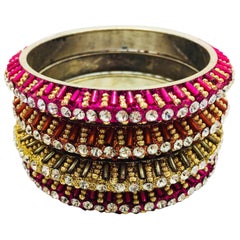 Rainbow Rhinestone Four Stackable Bangles 