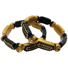 Bracelet jonc champagne noir en cristal et strass