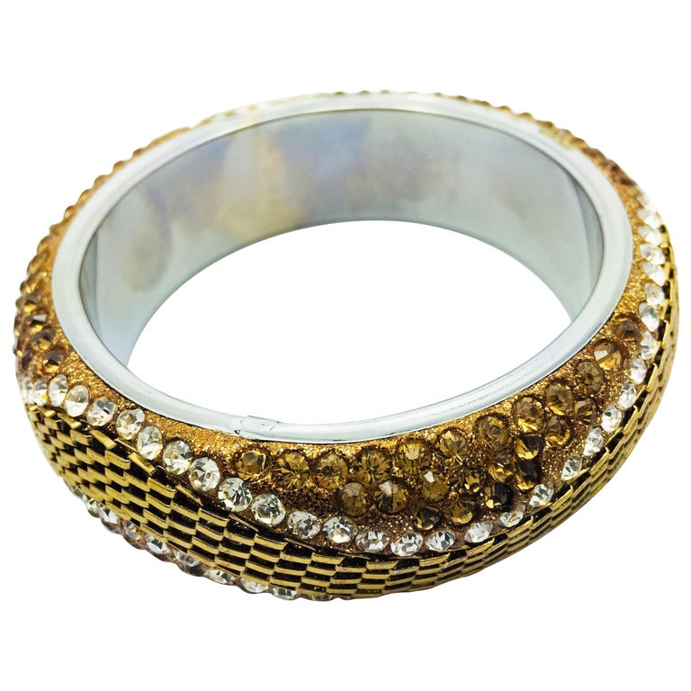 Trendy Rhinestone Wide Open Bangle Bracelet