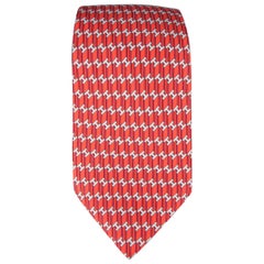 HERMES Tie - Red Striped Silk H Print Neck Tie